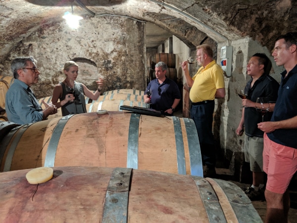 Barrel tasting in the cellar at Palari